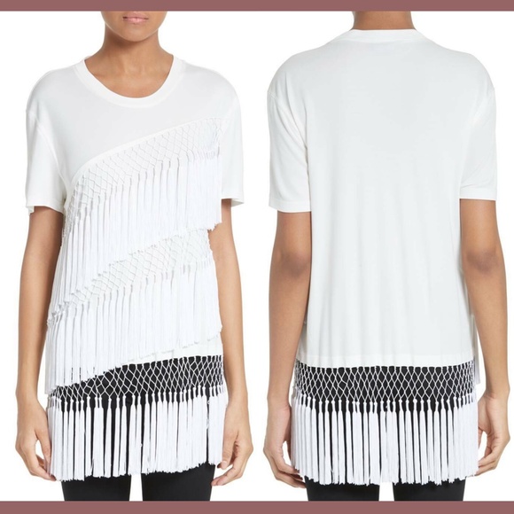NWT $299 Opening Ceremony Lora Fringe Tee Top Blouse in‎ White [SZ Large ] - Picture 1 of 8
